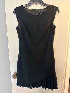 White House Black Market Black Sleeveless Asymmetrical Pleated Hem Mini Dress
